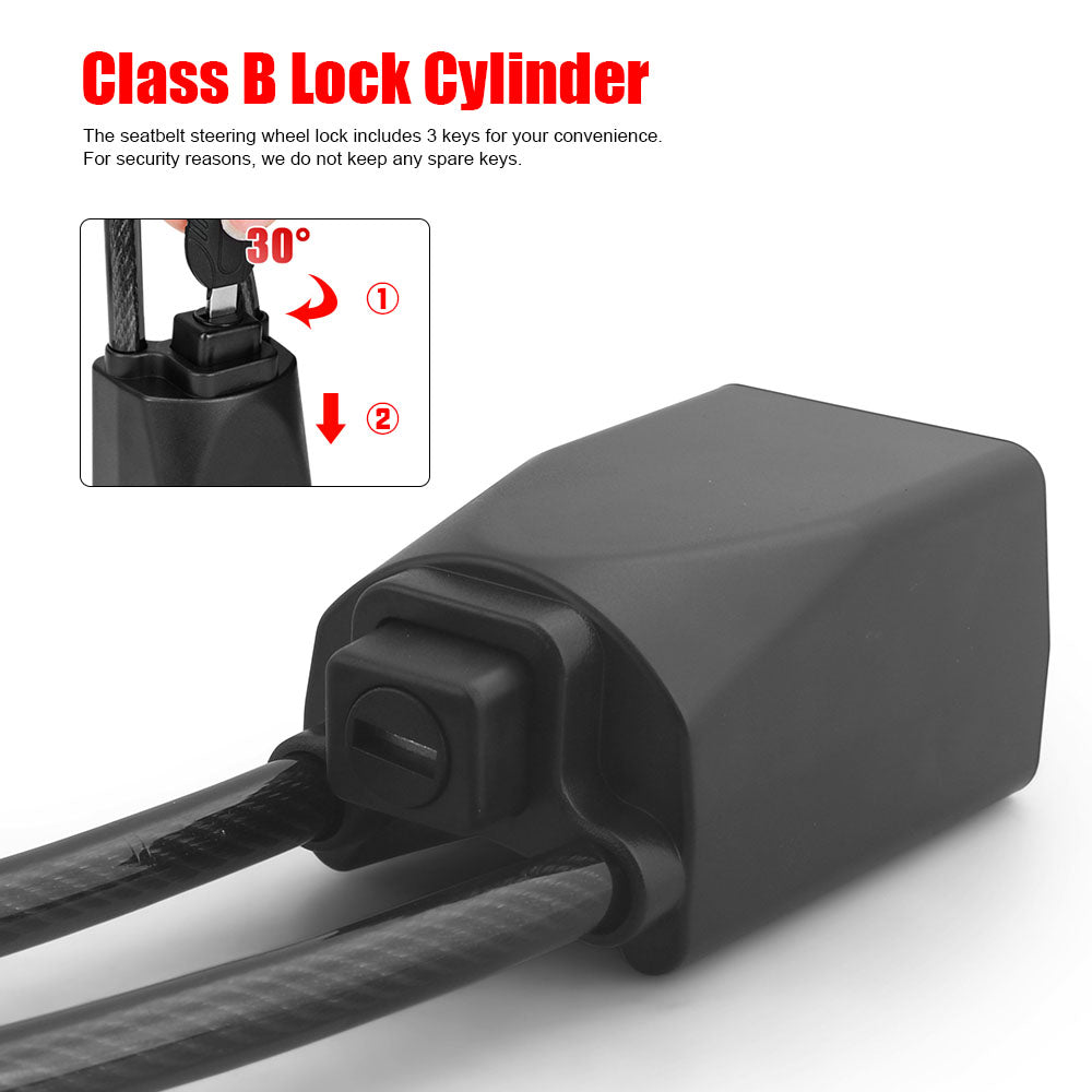 Car Steering Wheel Lock With Seat Belt Socket Steel Rope For Truck SUV Van USA