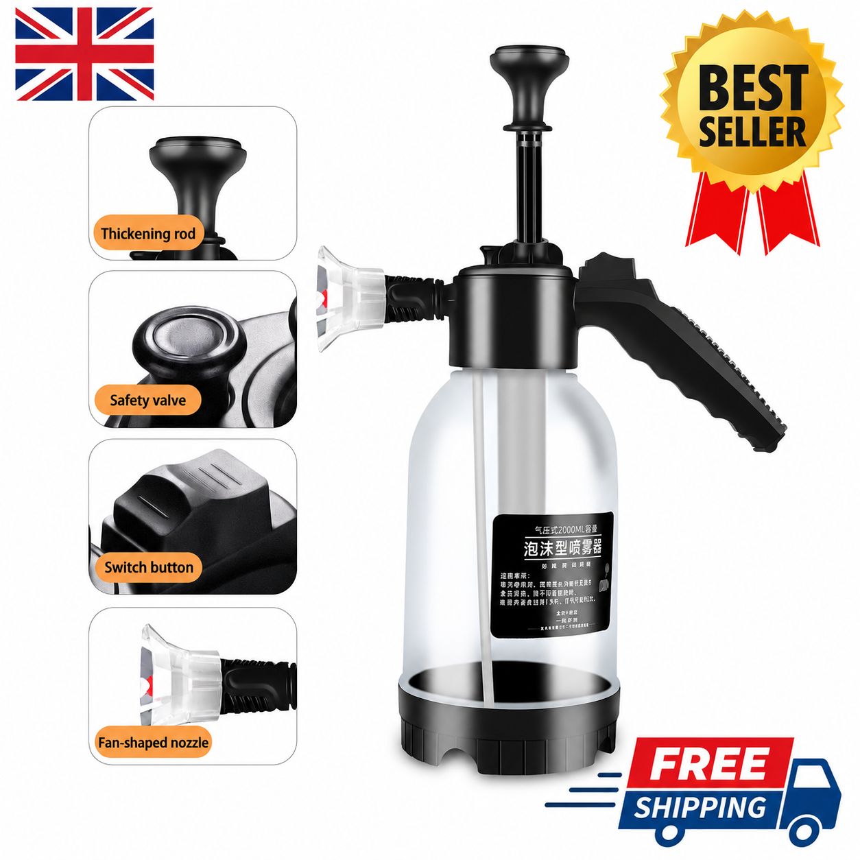 Car Washing Spray Pot Foam Spray Pot 2L Spray Type with Pressure Relief Valve USA