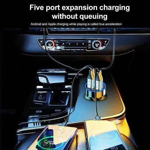 66-250W PD Car Charger QC3.0 Fast Charge One to Six Car Cigarette Lighter Plug