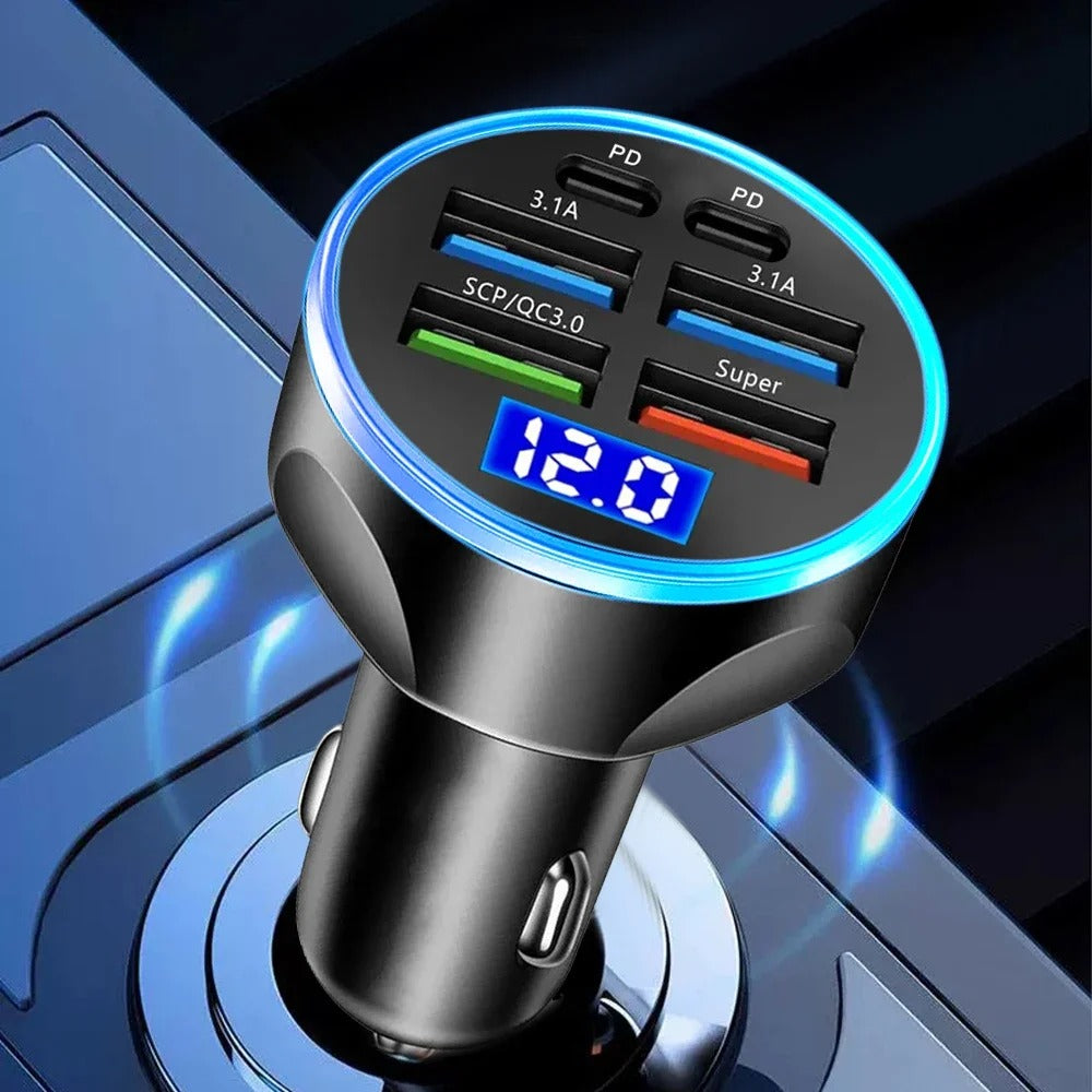 66-250W PD Car Charger QC3.0 Fast Charge One to Six Car Cigarette Lighter Plug