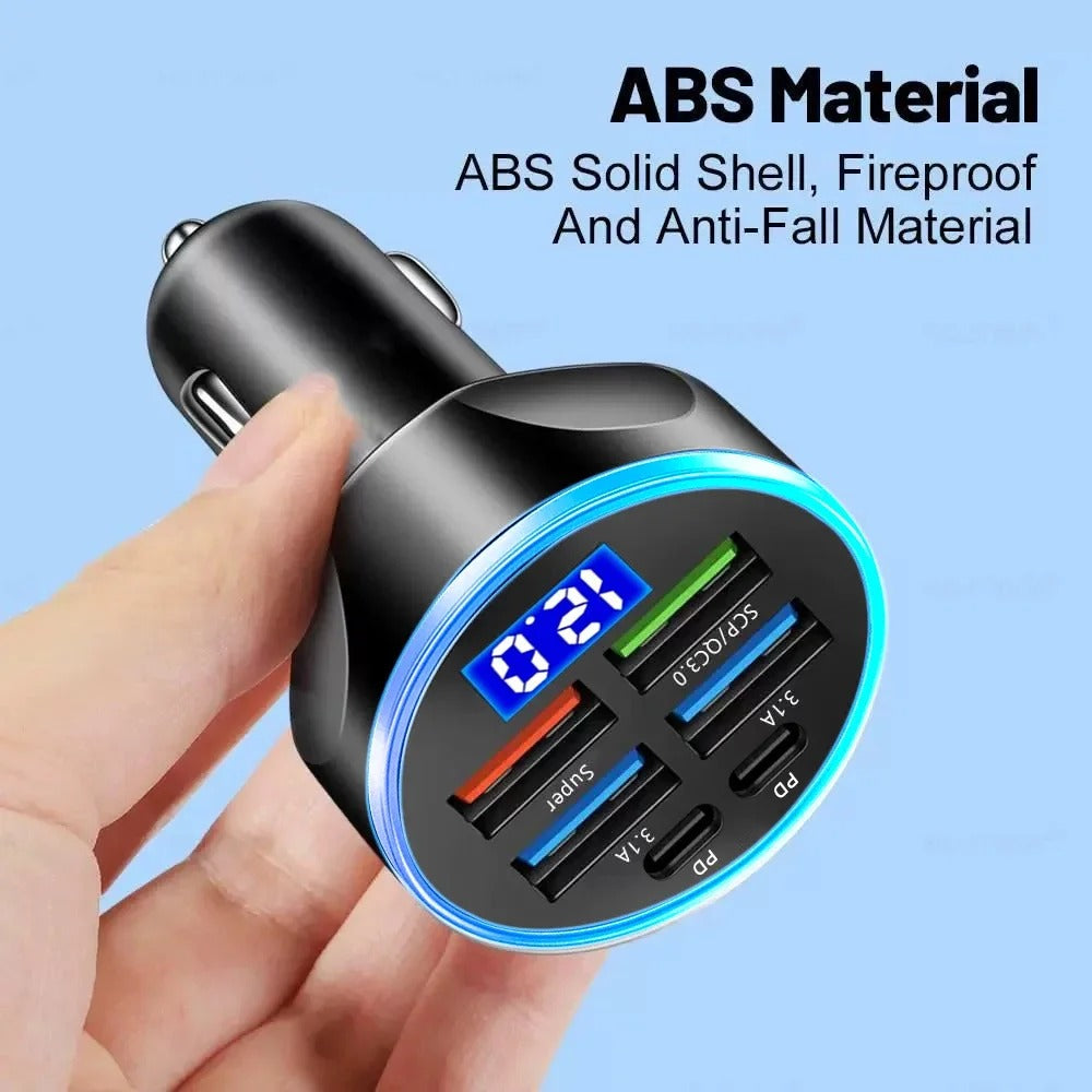 66-250W PD Car Charger QC3.0 Fast Charge One to Six Car Cigarette Lighter Plug