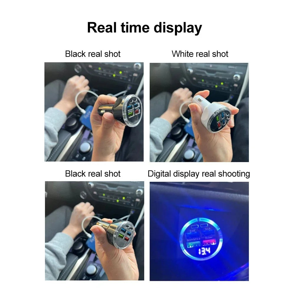 66-250W PD Car Charger QC3.0 Fast Charge One to Six Car Cigarette Lighter Plug