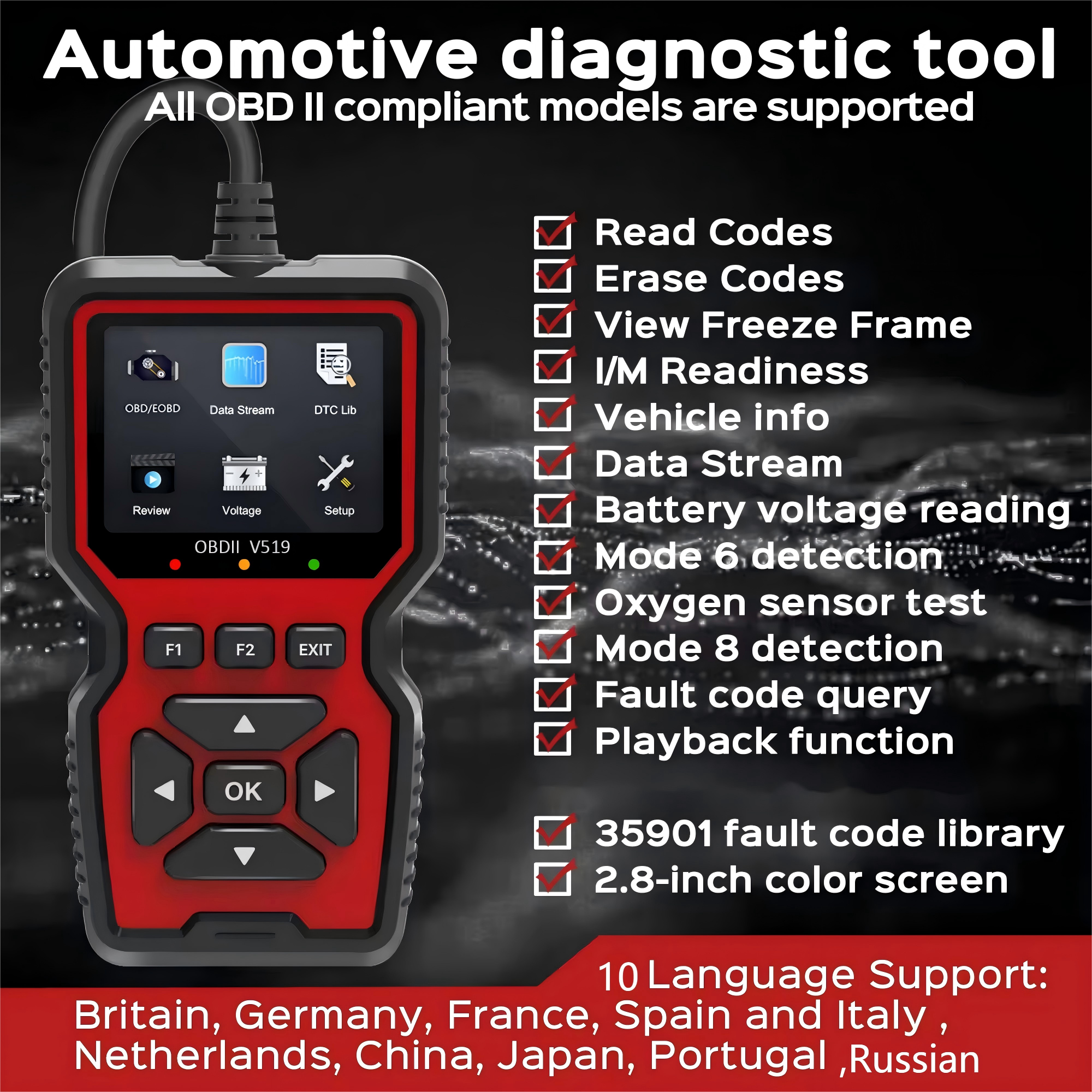 Professional OBD2 V519 Scanner Car Code Reader OBDII CAN Diagnostic Tool US
